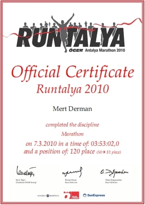 Runtalya 2010 Sertifika Runtalya 2010 Sertifika